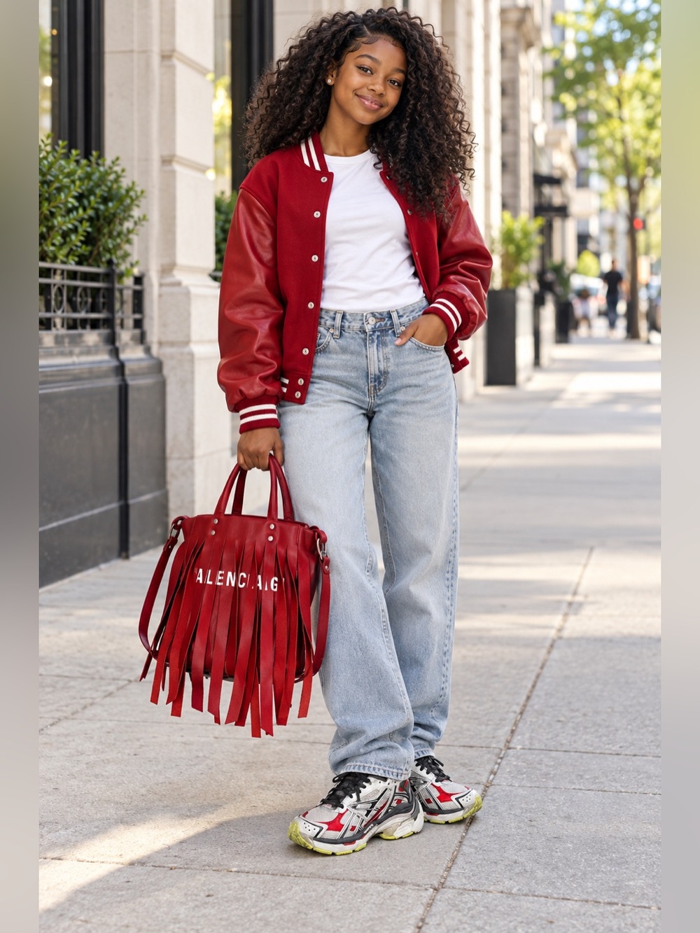 AUTHENTIC Balenciaga, Red Leather Fringe Tote and Gradient RUNNER bundle